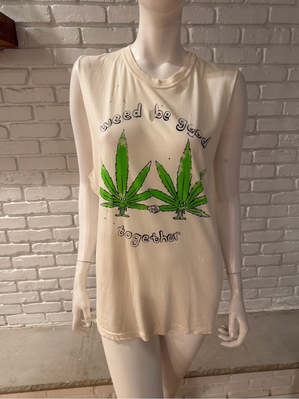 UNIF “Weed Be Good Together” Graphic Tank Top Cream Size S Festival Y2K NWOT - Picture 4 of 12